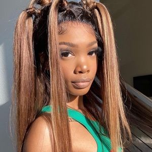 Brown highlight closure wig